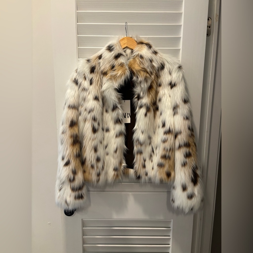 Zara White and Brown Faux Fur Jacket - Picture 6 of 13